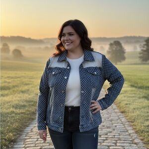 Upcycled Polka Dot Denim Jacket with Sheer Polka Dot Panels